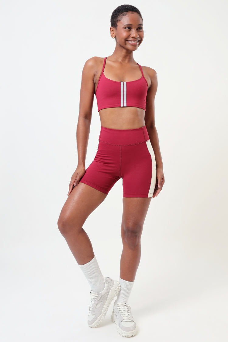 Bermuda Feminina Cós Alto Com Bolso - Bordô